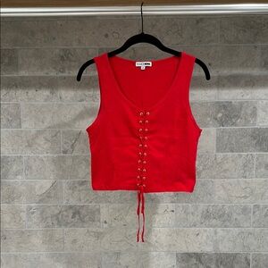 Fashion Nova Red Sleeveless Crop Tie Front Top